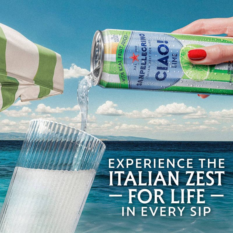 slide 4 of 8, Sanpellegrino CIAO! Lime Flavored Sparkling Water with Real Fruit Juices - 6pk/11.15 fl oz Cans, 6 ct; 11.15 fl oz