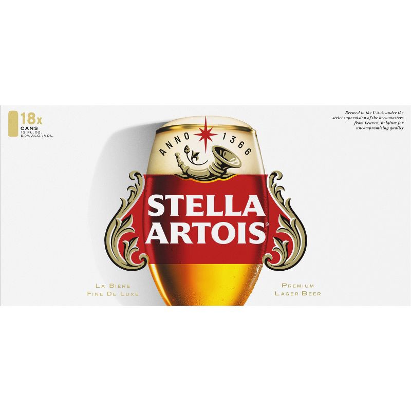 slide 9 of 11, Stella Artois Premium Lager Beer - 18pk/12 fl oz Cans, 18 ct; 12 fl oz