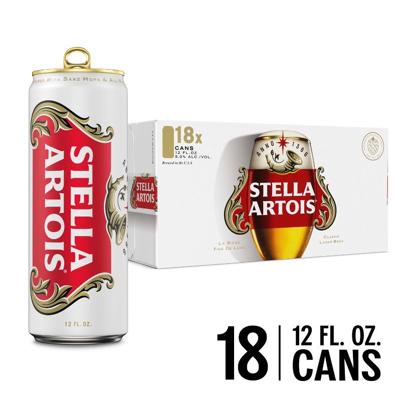 slide 4 of 11, Stella Artois Premium Lager Beer - 18pk/12 fl oz Cans, 18 ct; 12 fl oz
