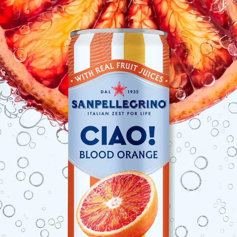 slide 2 of 7, Sanpellegrino CIAO! Blood Orange Flavored Sparkling Water with Real Fruit Juices - 6pk/11.15 fl oz Cans, 6 ct; 11.15 fl oz
