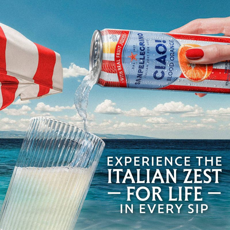 slide 4 of 7, Sanpellegrino CIAO! Blood Orange Flavored Sparkling Water with Real Fruit Juices - 6pk/11.15 fl oz Cans, 6 ct; 11.15 fl oz