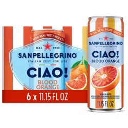 Sanpellegrino CIAO! Blood Orange Flavored Sparkling Water with Real Fruit Juices - 6pk/11.15 fl oz Cans