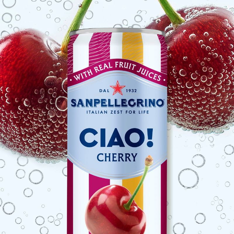 slide 2 of 8, Sanpellegrino CIAO! Cherry Flavored Sparkling Water with Real Fruit Juices - 6pk/11.15 fl oz Cans, 6 ct; 11.15 fl oz