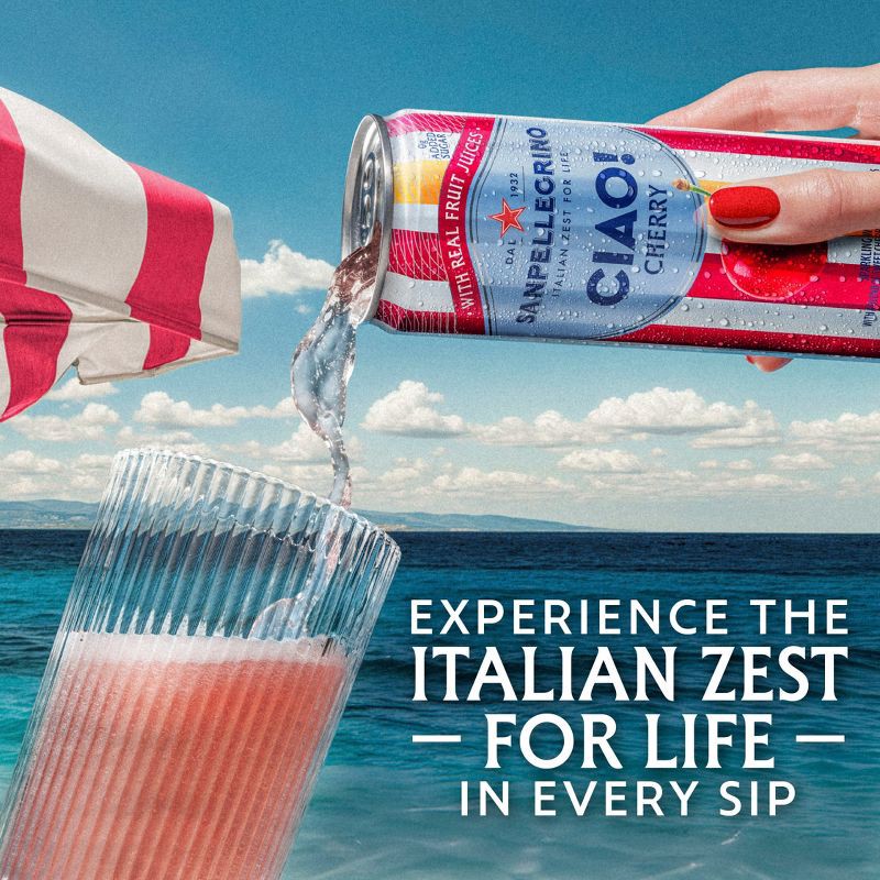 slide 4 of 8, Sanpellegrino CIAO! Cherry Flavored Sparkling Water with Real Fruit Juices - 6pk/11.15 fl oz Cans, 6 ct; 11.15 fl oz