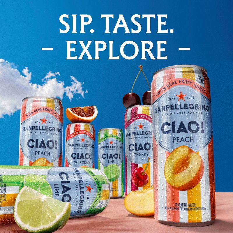 slide 5 of 8, Sanpellegrino CIAO! Cherry Flavored Sparkling Water with Real Fruit Juices - 6pk/11.15 fl oz Cans, 6 ct; 11.15 fl oz
