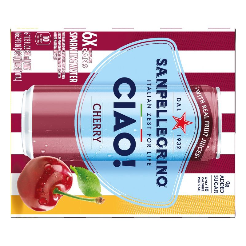 slide 8 of 8, Sanpellegrino CIAO! Cherry Flavored Sparkling Water with Real Fruit Juices - 6pk/11.15 fl oz Cans, 6 ct; 11.15 fl oz