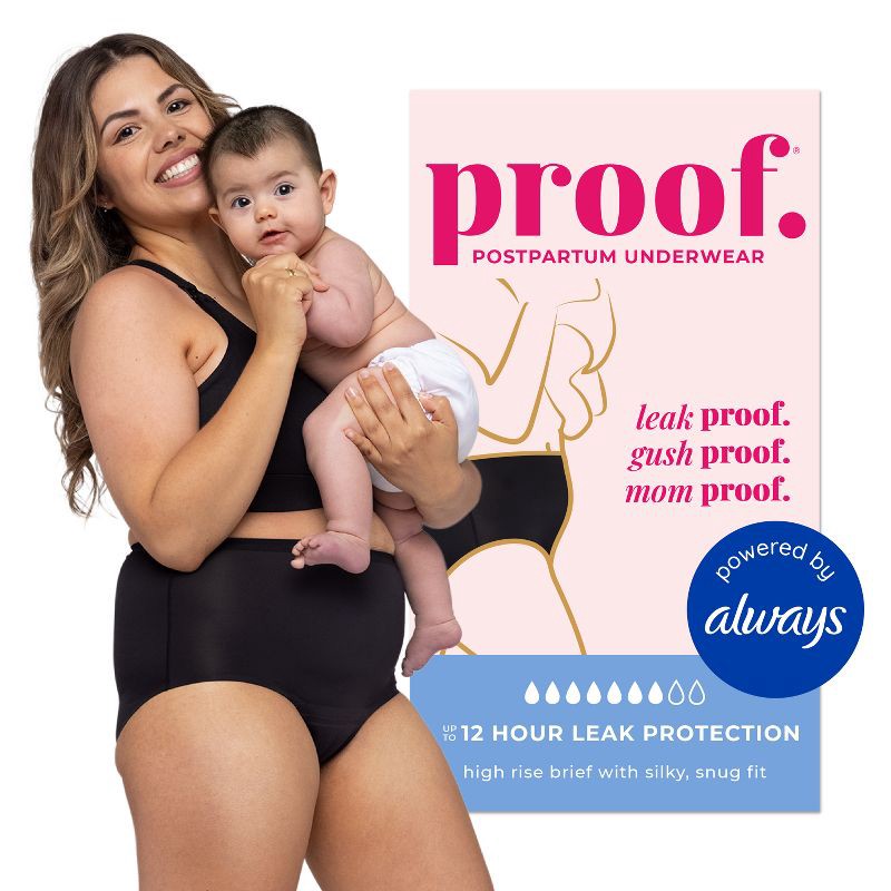 slide 1 of 8, Proof Underwear Reusable Postpartum, High Rise Brief, Super Heavy Absorbency - L, 1 ct