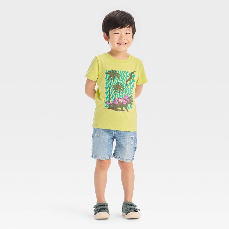 slide 3 of 3, Toddler Boys' Button-Front Destructed Shorts - Cat & Jack™ Light Wash 5T: Adjustable Waistband, Denim, Low-Rise, 1 ct