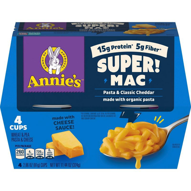 slide 2 of 5, Annie's Organic Classic Cheddar Super Mac and Cheese Cups - 11.44oz/4ct, 11.44 oz, 4 ct