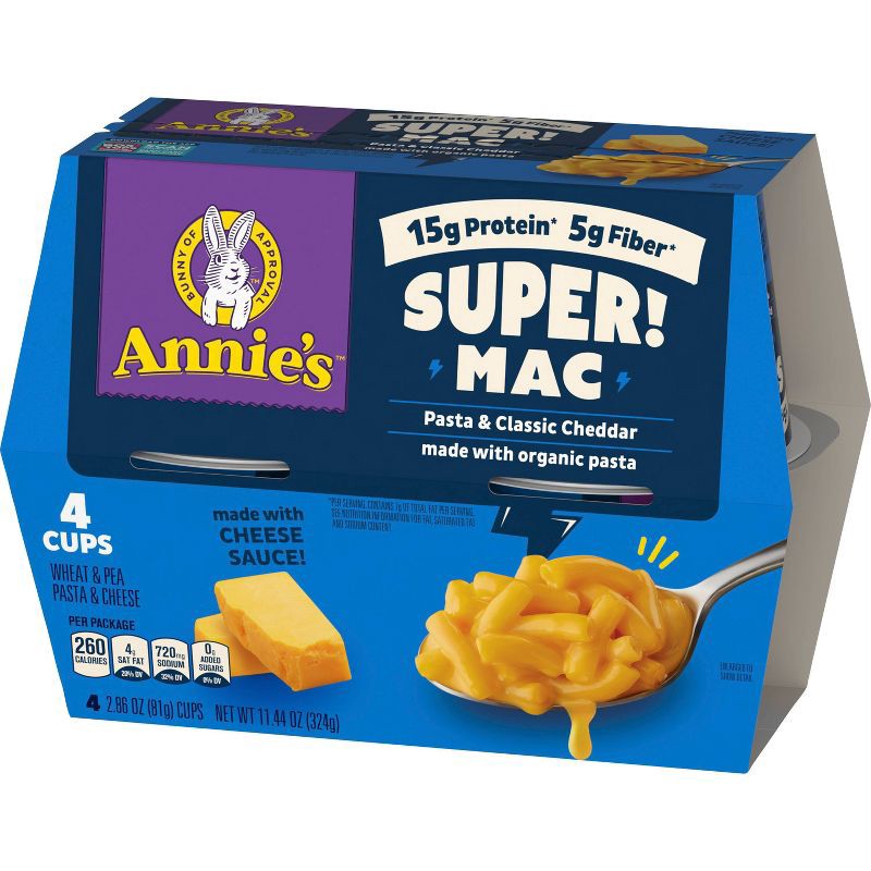 slide 3 of 5, Annie's Organic Classic Cheddar Super Mac and Cheese Cups - 11.44oz/4ct, 11.44 oz, 4 ct