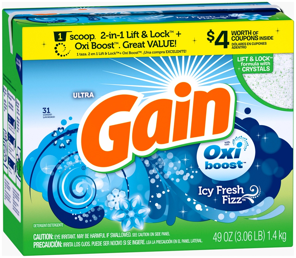 slide 1 of 1, Gain Freshlock Oxi Boost Icy Fresh Fizz Powder Detergent, 49 oz