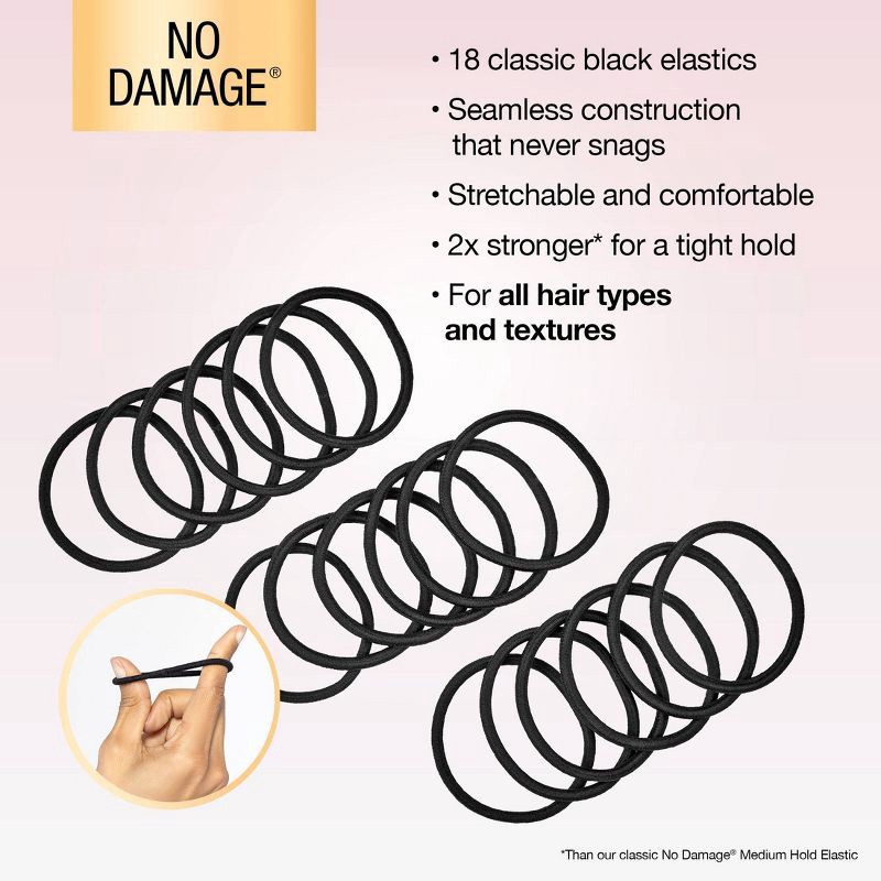 slide 5 of 8, scunci scünci No Damage 2X Stronger Elastic Hair Ties - Black - All Hair - 4mm - 18pcs, 18 ct