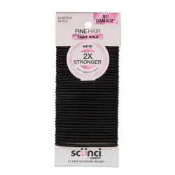 scunci scünci No Damage 2X Stronger Elastic Hair Ties - Black - Fine Hair - 3mm - 40pcs: Hair Styling, All Hair Types