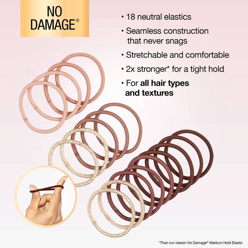 slide 5 of 8, scunci scünci No Damage 2X Stronger Elastic Hair Ties - Browns/Gold - All Hair - 4mm - 18pcs, 18 ct