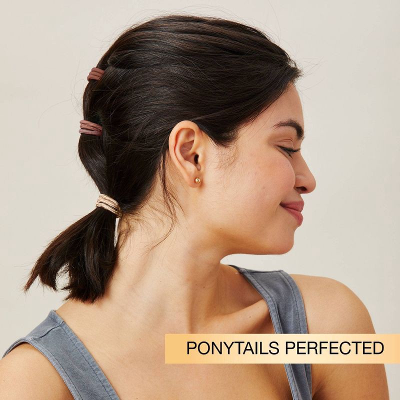 slide 6 of 8, scunci scünci No Damage 2X Stronger Elastic Hair Ties - Browns/Gold - All Hair - 4mm - 18pcs, 18 ct