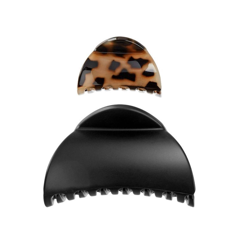 slide 2 of 7, scunci scünci Crescent Shaped Mixed Size Claw Clips - Matte Black/Tortoise - All Hair - 2pcs, 2 ct