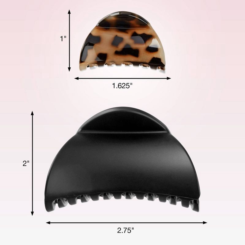 slide 4 of 7, scunci scünci Crescent Shaped Mixed Size Claw Clips - Matte Black/Tortoise - All Hair - 2pcs, 2 ct