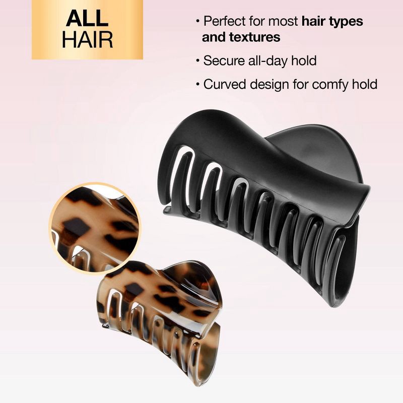slide 5 of 7, scunci scünci Crescent Shaped Mixed Size Claw Clips - Matte Black/Tortoise - All Hair - 2pcs, 2 ct