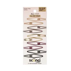 scunci scünci No-Slip Grip Diamond Shaped Bobby Pins: Metal Hair Styling Clips - Assorted Colors for All Hair - 10pcs