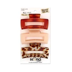 scunci scünci Medium Sized Rectangle Claw Clips - All Hair - 3pcs