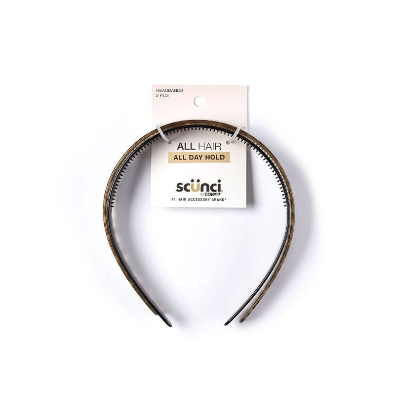 slide 1 of 7, scunci scünci Classic Headbands - Black/Tortoise - 1-inch - All Hair - 2pcs, 2 ct