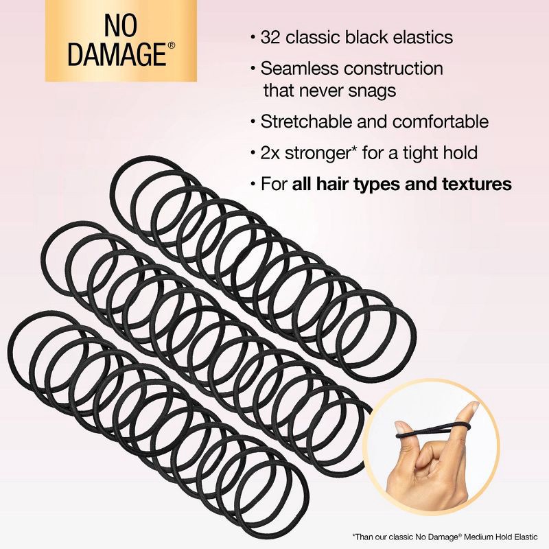slide 5 of 8, scunci scünci No Damage 2X Stronger Elastic Hair Ties - Black - All Hair - 4mm - 32pcs, 32 ct