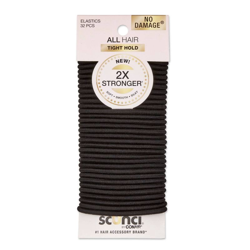 slide 1 of 8, scunci scünci No Damage 2X Stronger Elastic Hair Ties - Black - All Hair - 4mm - 32pcs, 32 ct