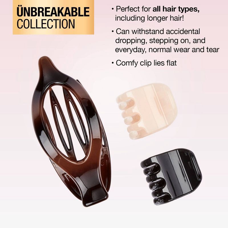 slide 5 of 7, scunci scünci The Unbreakable Collection Flat & Chunky Claw Clips - All Hair - 3pcs, 3 ct