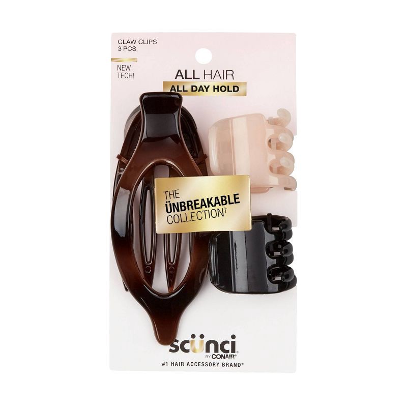 slide 1 of 7, scunci scünci The Unbreakable Collection Flat & Chunky Claw Clips - All Hair - 3pcs, 3 ct
