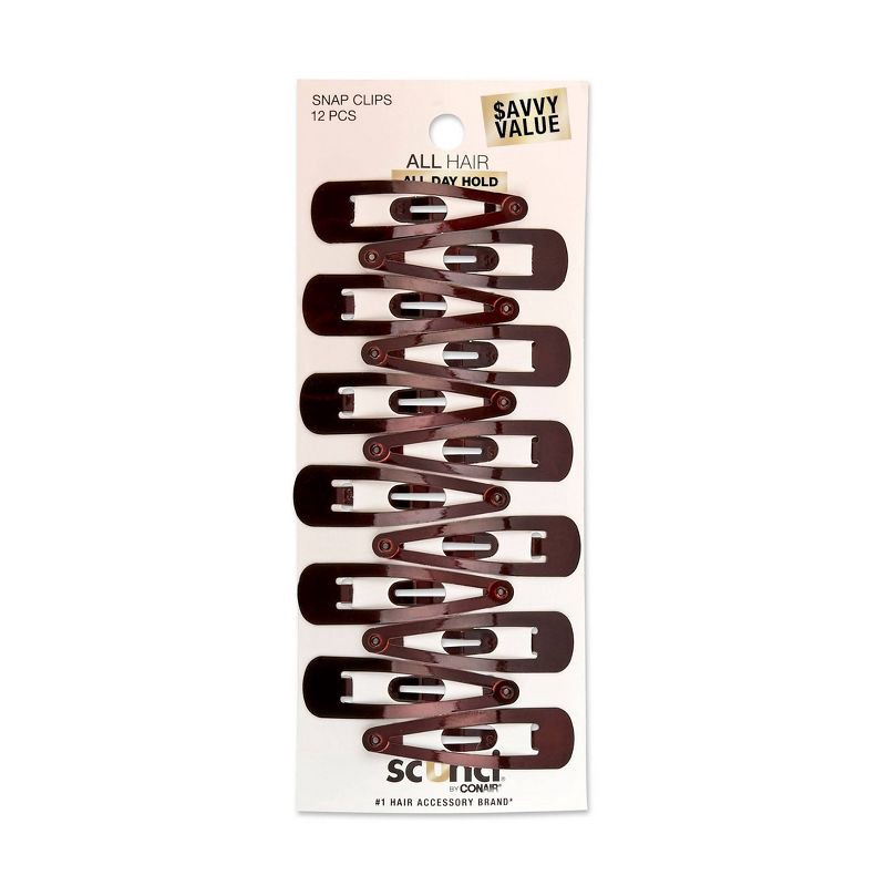 slide 1 of 7, scunci scünci Metal Snap Clips - Brown - All Hair - 12pcs, 12 ct