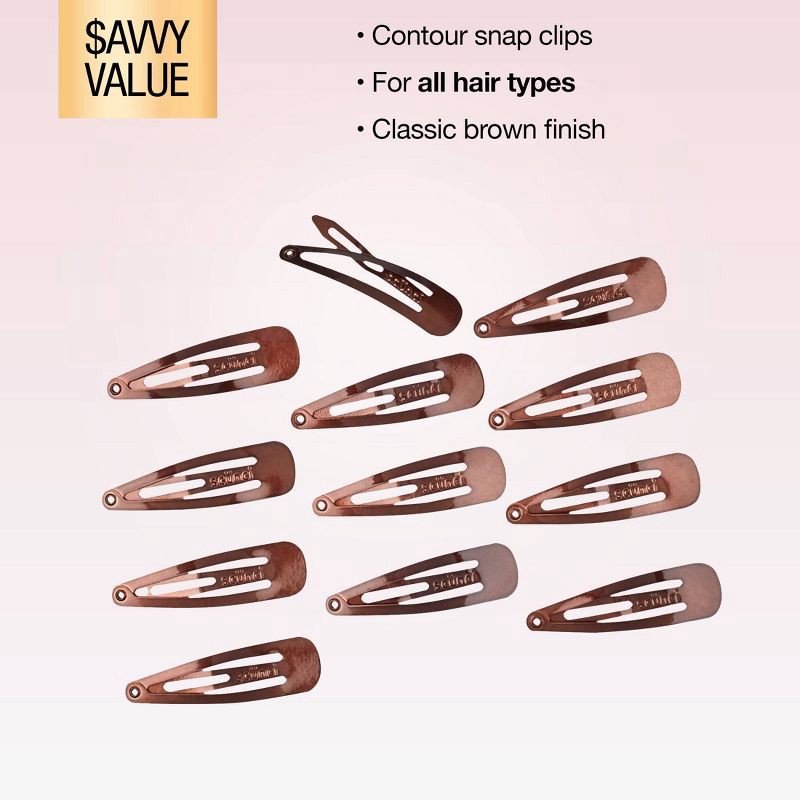 slide 5 of 7, scunci scünci Metal Snap Clips - Brown - All Hair - 12pcs, 12 ct