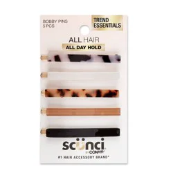 scunci scünci Fashion Acrylic Bobby Pins - Assorted Neutrals - All Hair - 5pcs: Hair Styling, Securing Hair