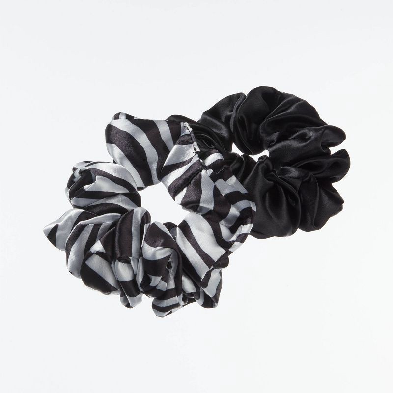 slide 2 of 7, scunci scünci Classic Chic Large Satin Scrunchies - Black/Zebra Print - All Hair - 2pcs, 2 ct
