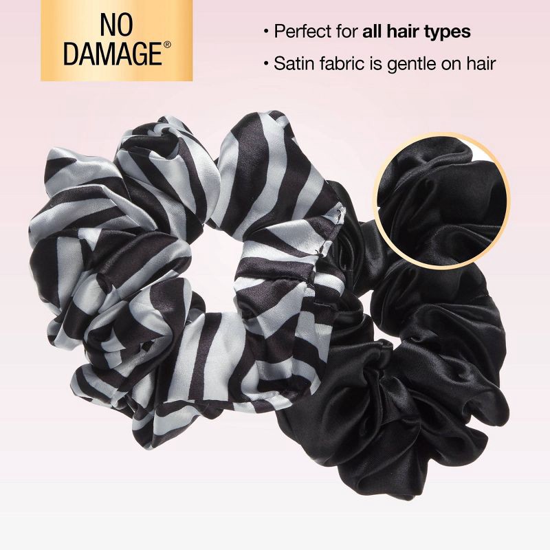 slide 5 of 7, scunci scünci Classic Chic Large Satin Scrunchies - Black/Zebra Print - All Hair - 2pcs, 2 ct