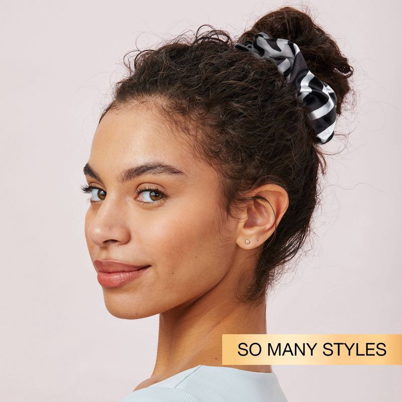 slide 6 of 7, scunci scünci Classic Chic Large Satin Scrunchies - Black/Zebra Print - All Hair - 2pcs, 2 ct