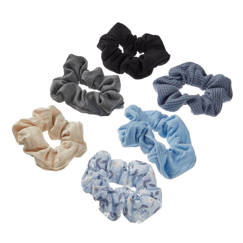 slide 2 of 7, scunci scünci Mixed Fabric Scrunchies - Neutrals - All Hair - 6pcs, 6 ct