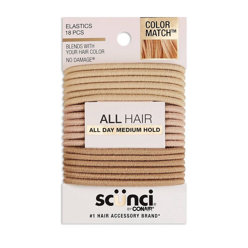 slide 1 of 8, scunci scünci No Damage Elastic Hair Ties - Blonde - All Hair - 4mm - 18pcs, 18 ct