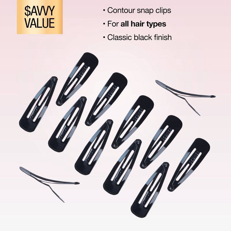 slide 5 of 7, scunci scünci Metal Snap Clips - Black - All Hair - 12pcs, 12 ct