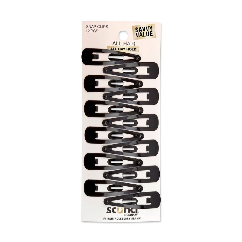 slide 1 of 7, scunci scünci Metal Snap Clips - Black - All Hair - 12pcs, 12 ct