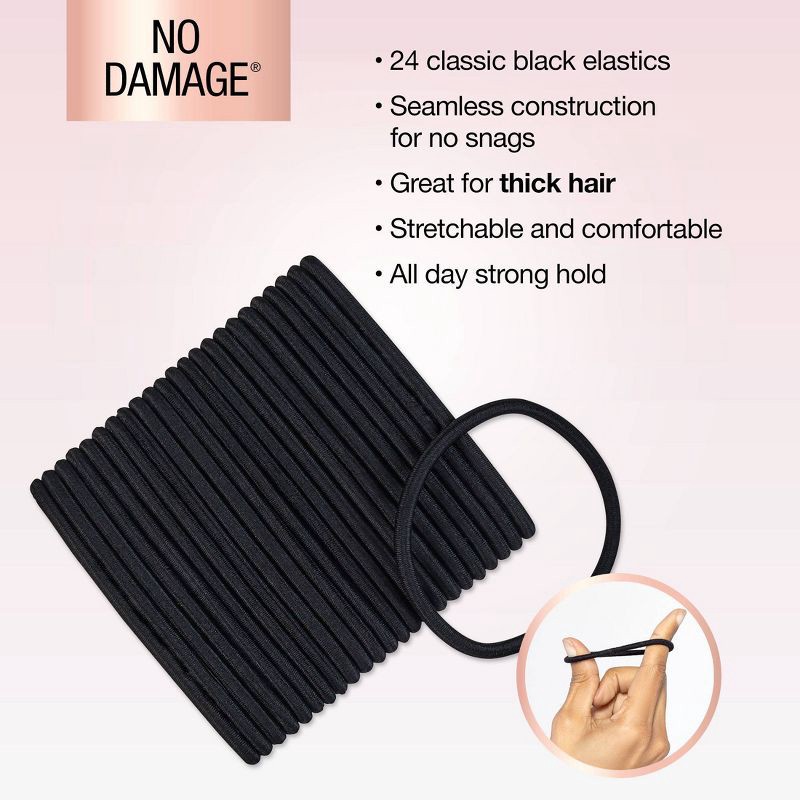 slide 5 of 8, scunci scünci No Damage Elastic Hair Ties - Black - Thick Hair - 5mm - 24pcs, 24 ct