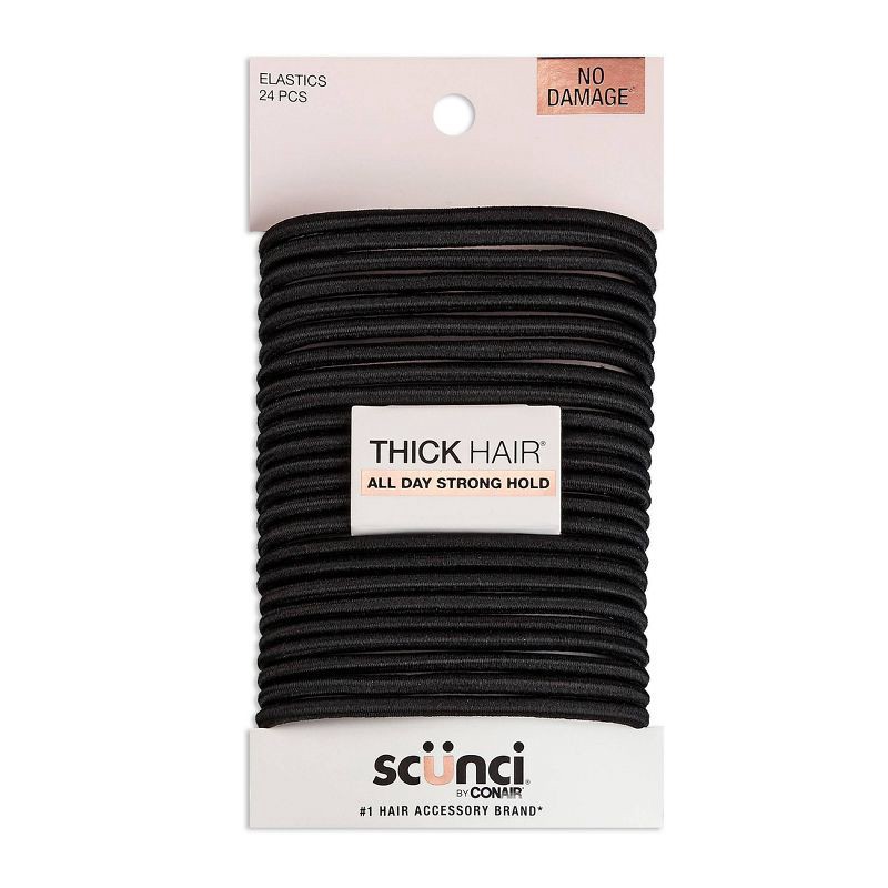 slide 1 of 8, scunci scünci No Damage Elastic Hair Ties - Black - Thick Hair - 5mm - 24pcs, 24 ct