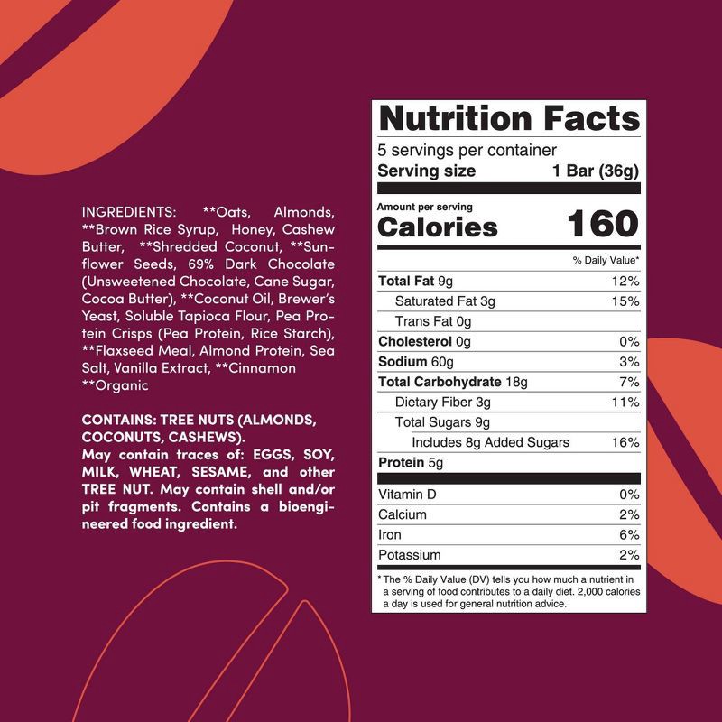 slide 5 of 8, Oat Mama Lactation Bars - Chocolate Almond Coconut - 6.35oz/5ct, 5 ct; 6.35 oz