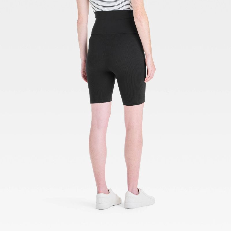 slide 2 of 5, Over Belly High-Rise Seamless Ribbed Maternity Bike Shorts - Isabel Maternity by Ingrid & Isabel™ Black L: Lightweight Fit, 6" Inseam, 1 ct