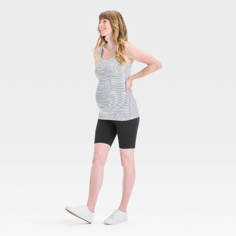 slide 3 of 5, Over Belly High-Rise Seamless Ribbed Maternity Bike Shorts - Isabel Maternity by Ingrid & Isabel™ Black L: Lightweight Fit, 6" Inseam, 1 ct