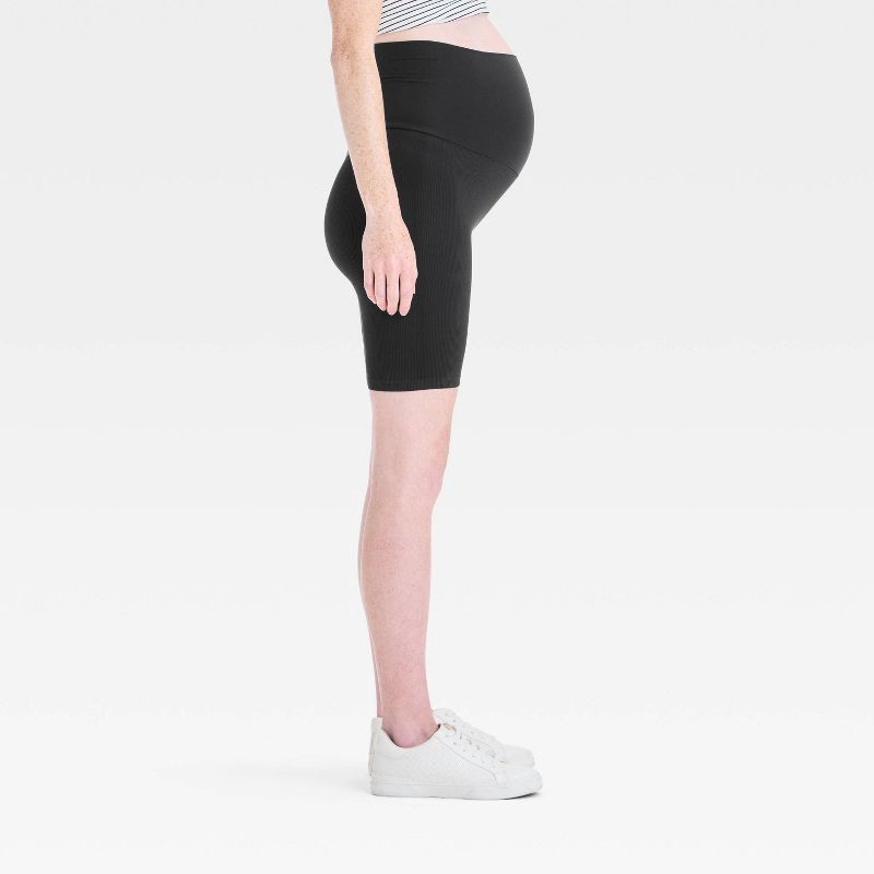 slide 4 of 5, Over Belly High-Rise Seamless Ribbed Maternity Bike Shorts - Isabel Maternity by Ingrid & Isabel™ Black L: Lightweight Fit, 6" Inseam, 1 ct