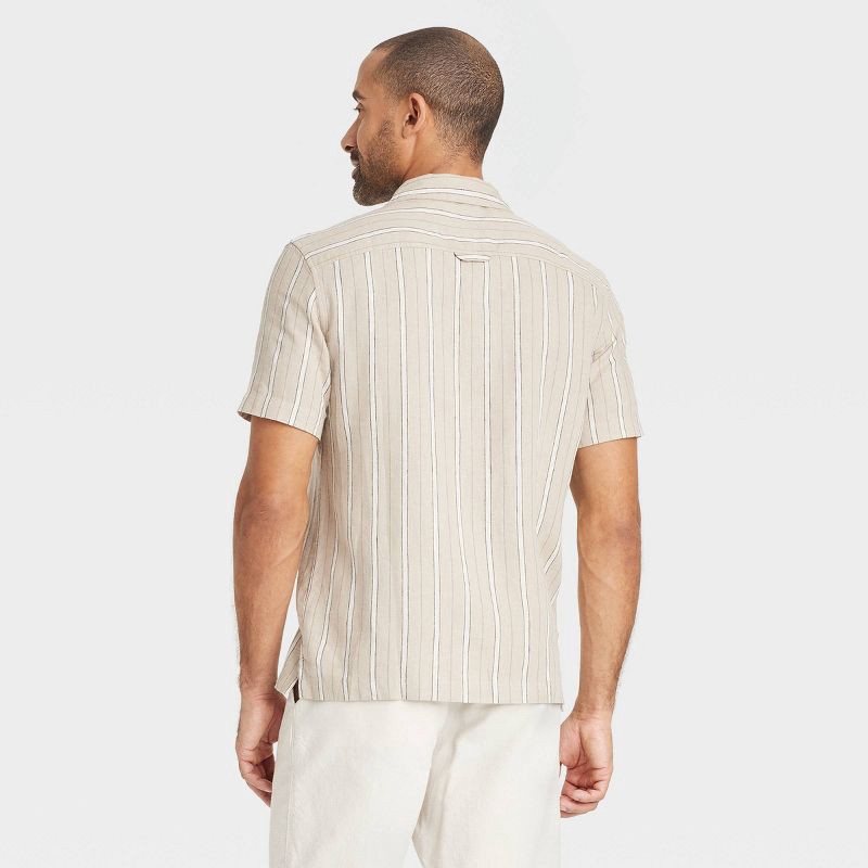 slide 2 of 3, Men's Vintage Short Sleeve Camp Shirt - Goodfellow & Co™ Tan L: Linen Blend, Stripe Pattern, Front Pocket, Machine Washable, 1 ct