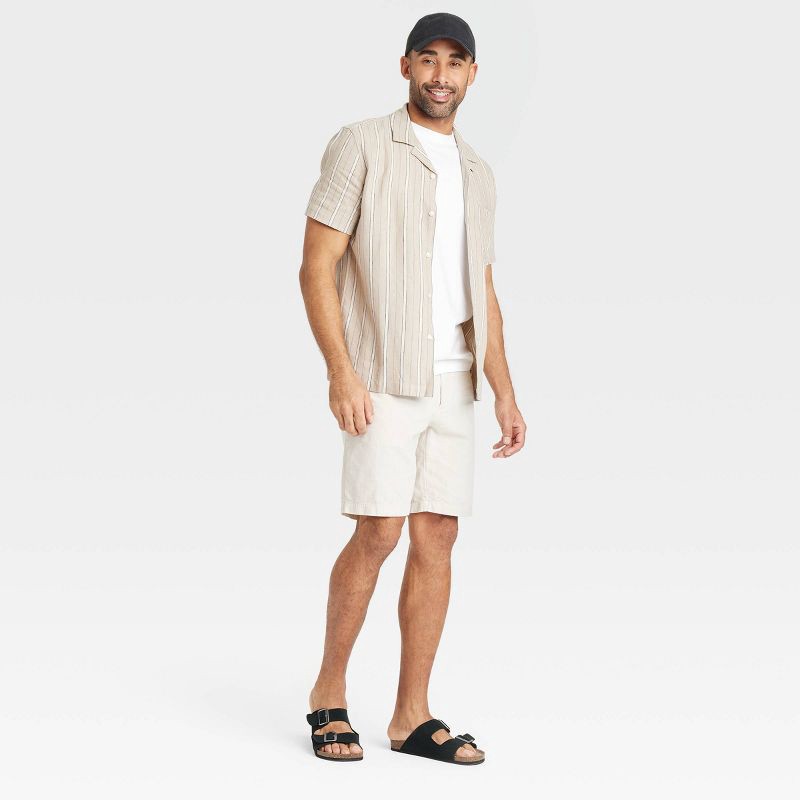 slide 3 of 3, Men's Vintage Short Sleeve Camp Shirt - Goodfellow & Co™ Tan L: Linen Blend, Stripe Pattern, Front Pocket, Machine Washable, 1 ct