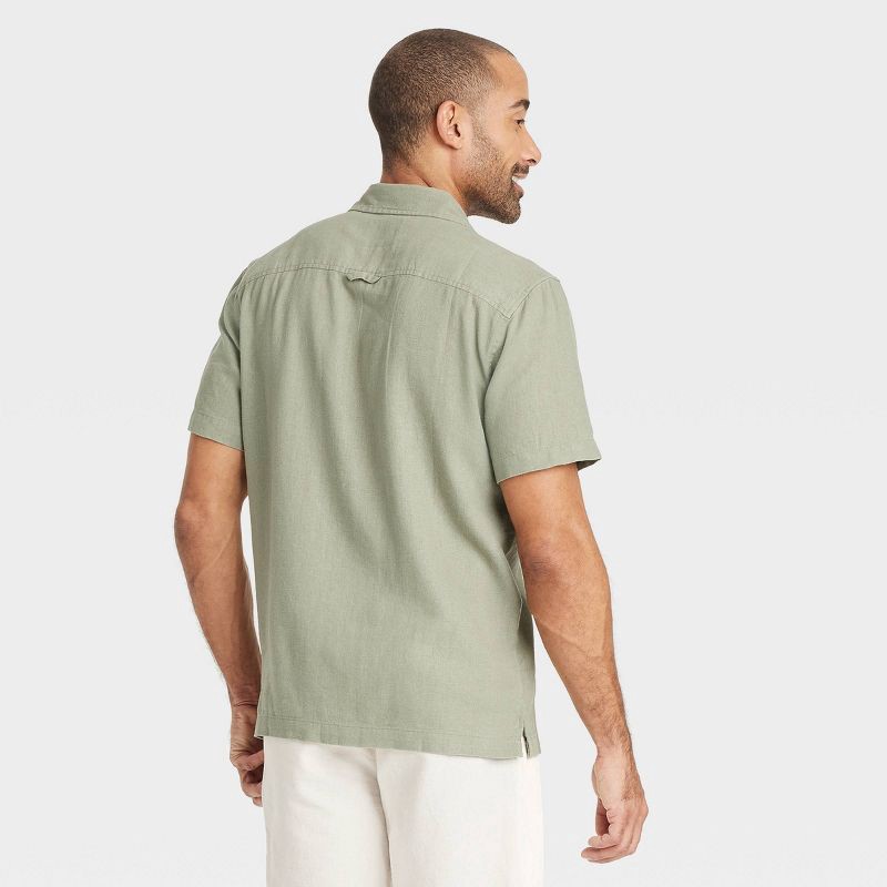 slide 2 of 3, Men's Vintage Short Sleeve Camp Shirt - Goodfellow & Co™ Olive Green XL: Linen Rayon Blend, Button Down, 1 ct