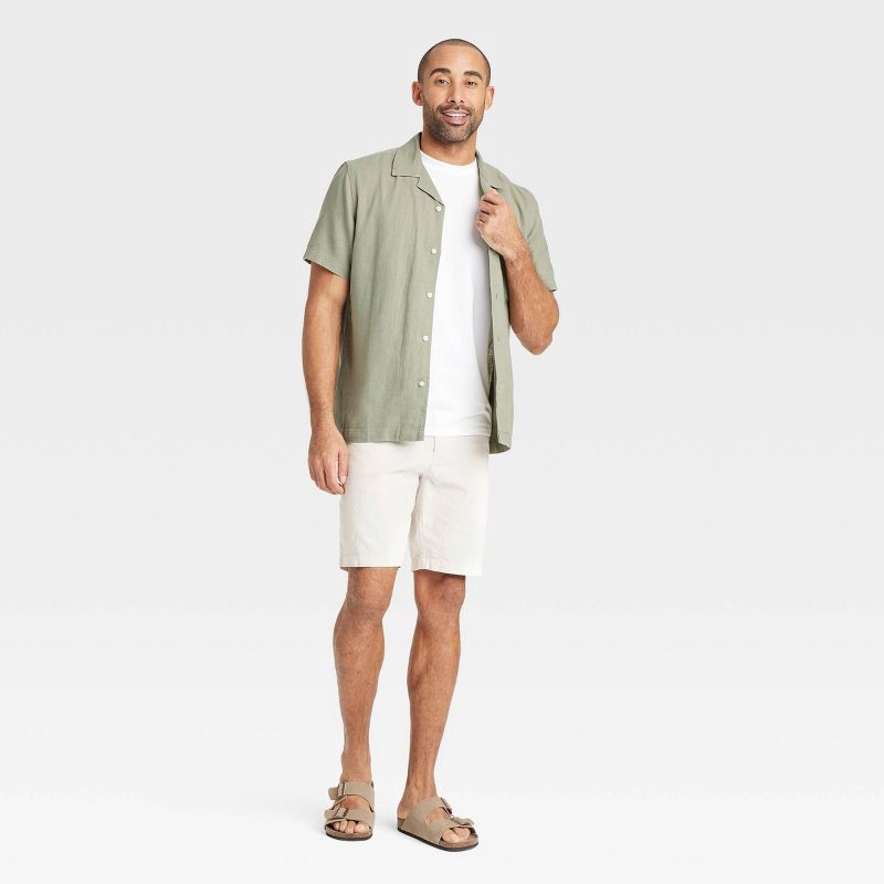 slide 3 of 3, Men's Vintage Short Sleeve Camp Shirt - Goodfellow & Co™ Olive Green XL: Linen Rayon Blend, Button Down, 1 ct
