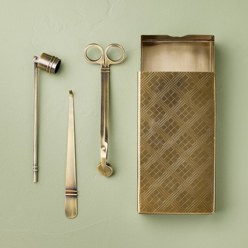 slide 1 of 3, Hearth & Hand with Magnolia 4pc Candle Tool Accessories in Brass Finish Box - Hearth & Hand™ with Magnolia, 4 ct
